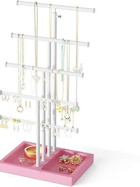 Jewelry Organizer Stand, 5 Tier Large Necklace Holder with Wood Base, Jewelry ho